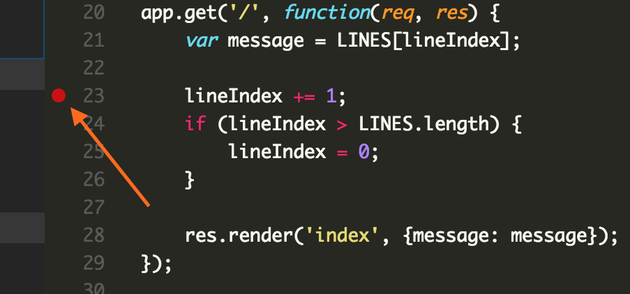 Image of Visual Studio Code breakpoint Image of VS Code breakpoint