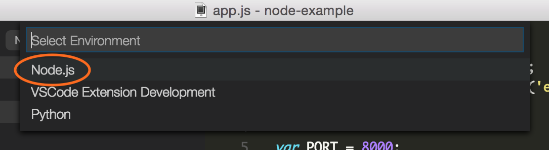 Image of Visual Studio Code dropdown list Image of VS Code dropdown list